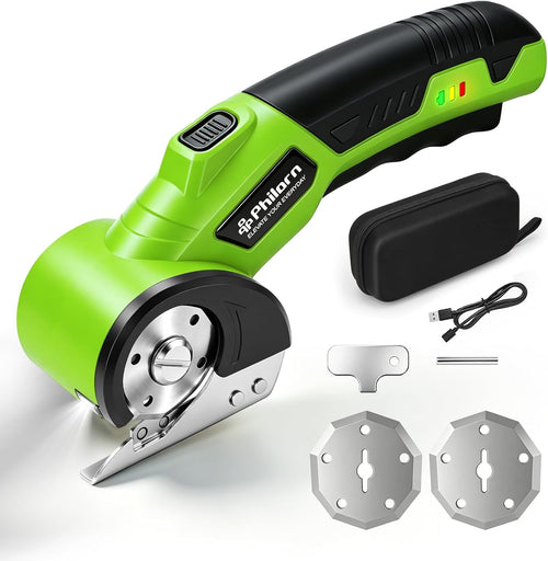 Cordless Electric Scissors with Safety Lock LED & 2 Replacement Blades Type-C Charging - Green