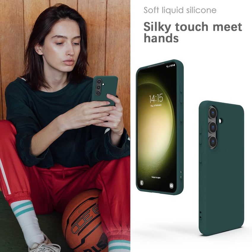 YATWIN Silicone Case for Samsung Galaxy S23 FE 5G, Soft-Touch, Shockproof, DustProof, Antiskid Full Body Armour Phone Cover for Samsung Galaxy S23 FE 5G - Dark Green