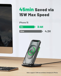 INIU Wireless Charger Stand, 15W Fast Charging Dock Phone Charger, Adaptive LED Wireless Charging Station for iPhone 17 16 15 14 13 12 11 Pro Max, Samsung S23 S22 S21, Google Pixel 8 7 6 etc.