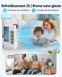 Personal Evaporative Air Cooler Fan 2000ml 120Â° Oscillation 7 RGB Modes Timer - Portable