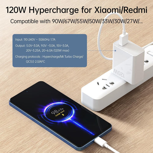 120W USB Plug Turbo Charger for Xiaomi Redmi with 6A Turbo Charging Type C Cable 2M for Xiaomi 14 13 12 13T 12T 12s Pro, Redmi Note K70 K60 K50 12 11 Pro Plus Black Shark 4 5 Poco X5 F4