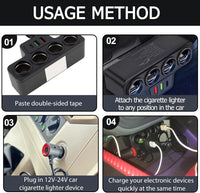 120W 7 in 1 Car Cigarette Lighter USB Charger, Multi Socket Car Charger Splitter Adapter with 4 Sockets and 3 USB Ports QC 3.0 USB 3.1 PD 3.1, Multi Device Fast Charging for 12V 24V Vehicles, Phones