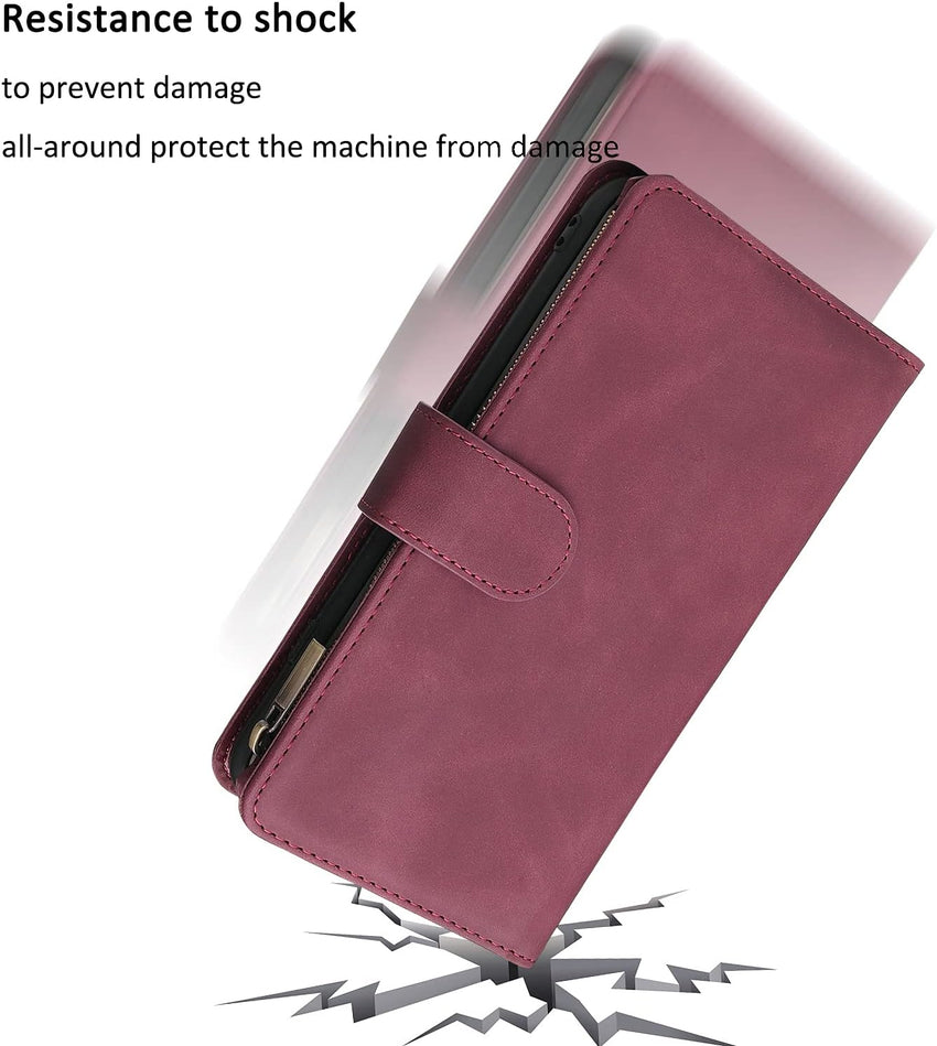 QLTYPRI Case for iPhone 7/8/SE 2020/SE 2022 5G, Large Capacity Leather Wallet Case 6 Card Holder & 1 Zipper Pocket Kickstand Wrist Strap Magnetic Case for iPhone SE 2022/SE 2020/8/7 - Red