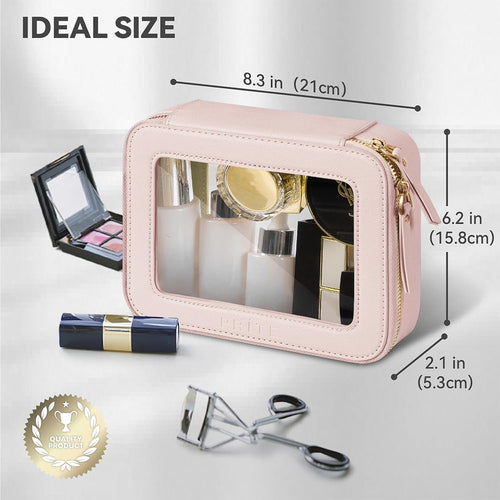 Clear Makeup Bag Waterproof Travel Toiletry Case with Double Zippers â Pearl Pink