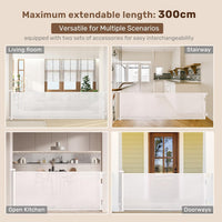 HollyHOME Retractable Stair Gate 300cm Extra Wide One-Hand Operation Baby Gate Safety Gate for Baby and Pets Indoor & Outdoor,White
