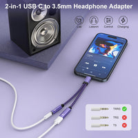 USB C to 3.5mm Jack and Charger Adapter USB C Headphone Adapter Splitter