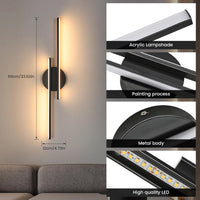 Riserva Indoor MAINS WIRED Wall Lamp LED, 24W Modern Black, 3000K Warm Light, Long Wall Sconce Acrylic for Bedroom, Hallway, Living Room, Dining Room, Staircase