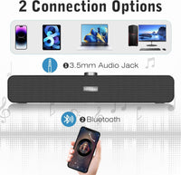 FAYAZ Computer Speakers for Desktop, 6W Stereo USB Computer Soundbar with 2 Diaphragms,3.5mm Aux Input, Knob Volume Control, Wired/Wireless Bluetooth 5.0 Soundbar for Desktop Smartphones Laptop,Black