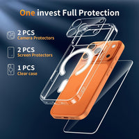 YNMEacc 5 in 1 Magnetic for iPhone 17 Pro Case with 2X Screen Protector + 2X Lens Protector, [Compatible with MagSafe] Slim Soft TPU Silicone Shockproof Anti-Scratch Phone Cover - Clear