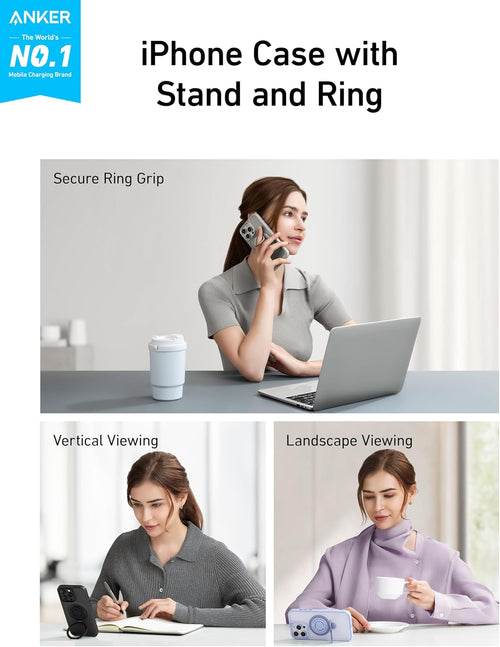 Anker MagGo Magnetic Case with 360^0 Soft Silicone Ring Stand for iPhone 15, Slim and Durable MagSafe-Compatible Protective Cover, 2-in-1 Shockproof Case Exclusively for iPhone 15 Black