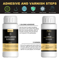 Wadities Gold Leaf Gilding Adhesive Set, 100ml Water Based Metal Leaf Glue and 100ml Varnish, Gold Leaf Sheets 100 pcs, 2 Brushes, for Craft, Painting and Arts