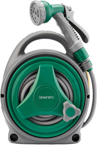 Garden Hose Reel 14M, 12m Water Pipe +2m Leader Hose, Hose Pipe Reel with 8 Adjustable Spray Gun Nozzles, Manual Retractable Garden Water Hose Reel,Outdoor Hose Reel Set for Garden Patios,Balconies