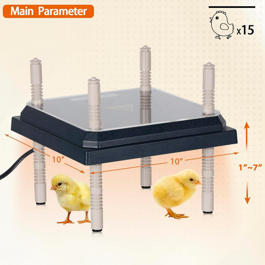 Chick Brooder Heating Plate 10in Adjustable Angle Height Easy Clean Thermostat Black 10Ã10in Safe