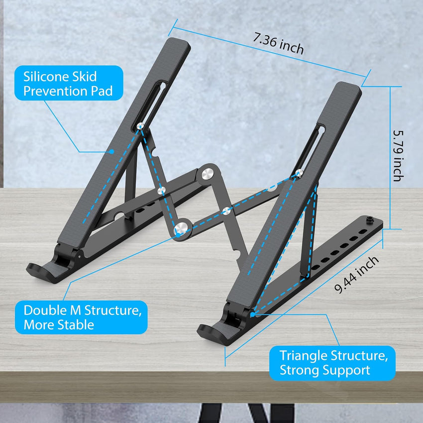 Nayka Adjustable Laptop Stand, Portable Laptop Riser for Desk, ABS+Silicone Laptop Holder, Foldable Ventilated Cooling Notebook Stand for 10-15.6" Laptops,Tablets