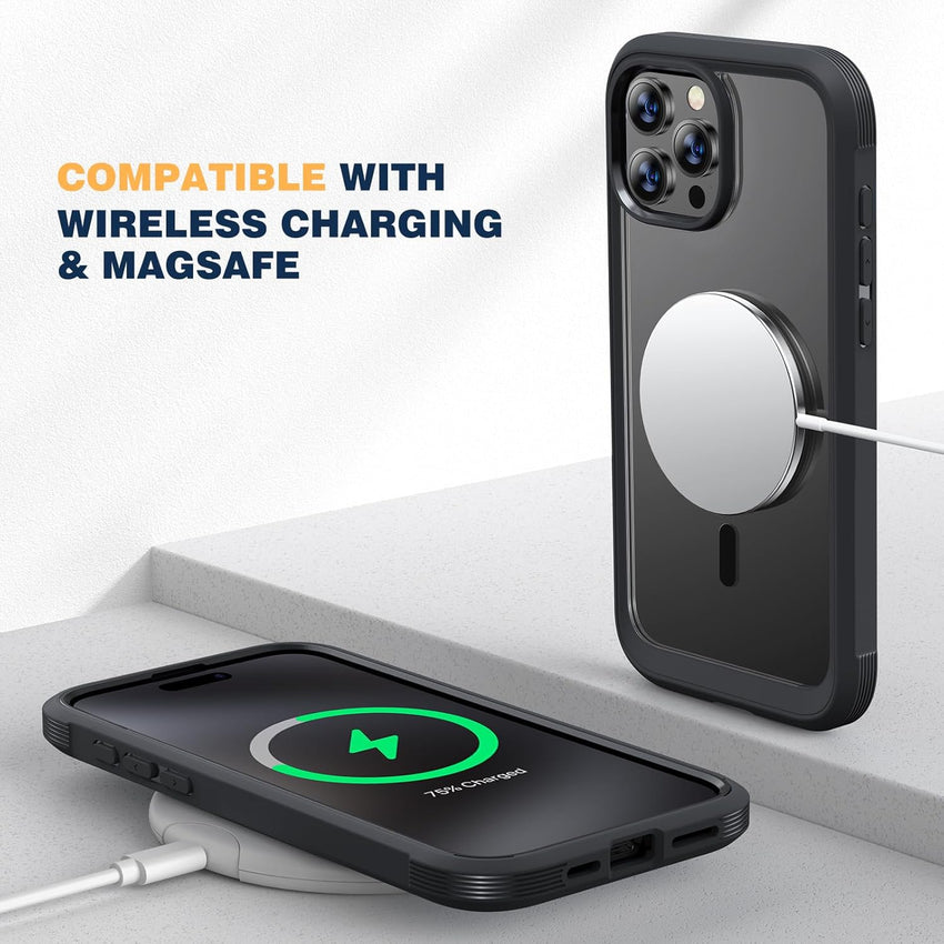 Diaclara Magnetic Designed for iPhone 15 Pro Case [Compatible with MagSafe], 360Â° Full Body Case with Screen Protector + Camera Lens Protector for iPhone 15 Pro 6.1" (Black)