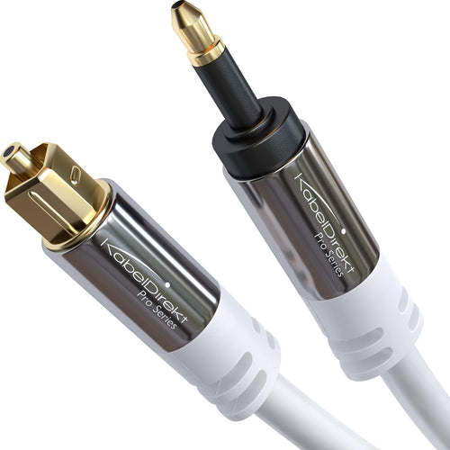 Mini-TOSLINK optical audio cable with signal protection, white - 2m (Mini-TOSLINK to TOSLINK, digital SPDIF cable/fibre optic cable for soundbars, stereo systems/amps, Hi-Fi) - CableDirect