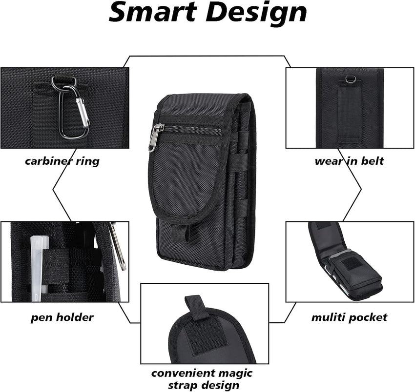 Tool Belt Pouch with Carabiner, Multipurpose Phone Case - Tactical Waist Bag with Phone Holster for Iphone 13 Pro Max, EDC Pouch for Traveling, Camping