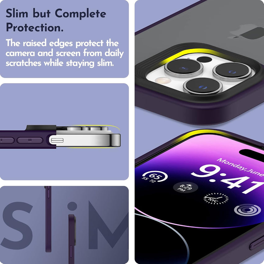 Niunisi Matte Compatible with iPhone 14 Pro Case with Screen Protector, Full Body Shockproof Case with Camera Protector Translucent Matte Protective Slim Phone Case 6.1 inch, Midnight Purple