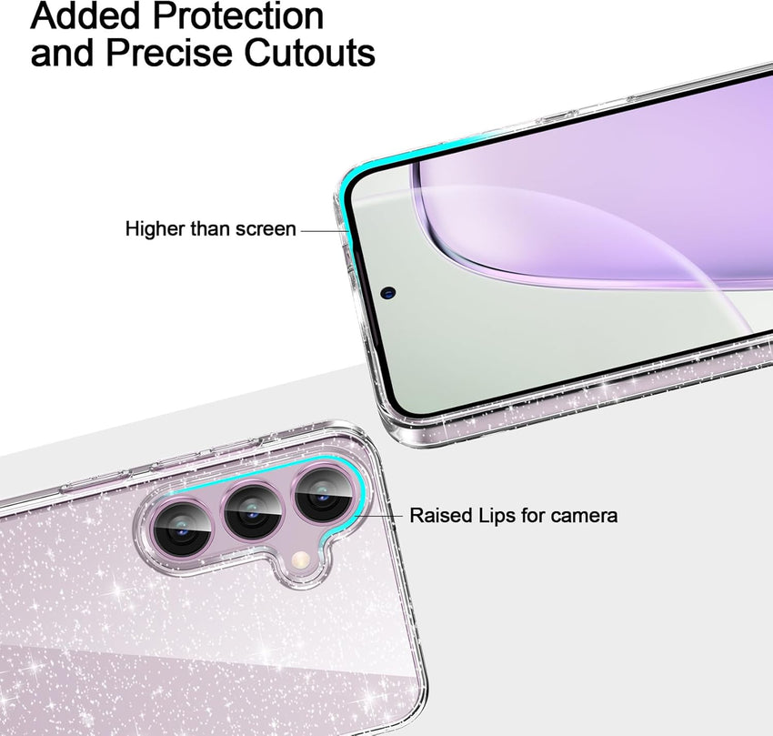 AROYI 3 in 1 Clear Glitter Case for Samsung Galaxy S24 S25 5G Case with 2 Tempered Glass Screen Protector, Soft Bumper Anti-Scratch Sparkle Bling Women Girls Samsung Galaxy S24 S25 Phone Case Cover