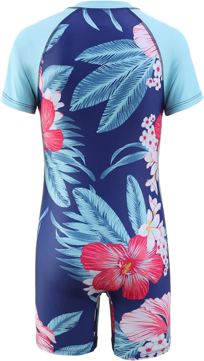 Aisyee Swimming Costume Girls One Piece Bathing Suit Kids Short Sleeve Swimsuit Girls Swimming Suit Age 15-16 Years