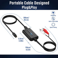 192kHz DAC Digital to Analog Audio Converter 7ft/2.1m Digital Optical to RCA Cable SPDIF to RCA Converter with Built-in Audio Amplifier Chipset for HDTV, DVD, Blu-Ray Playersrca Male
