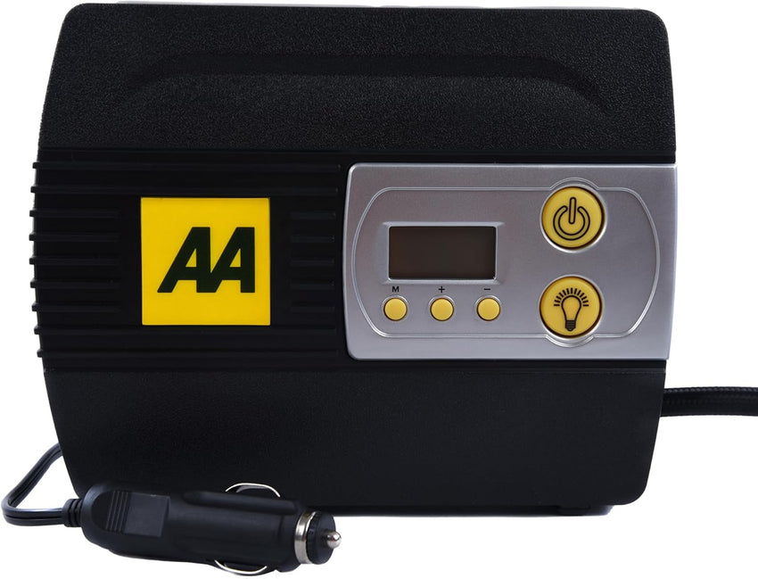 AA 12V Digital Tyre Inflator AA5502 - For Cars Other Vehicles Inflatables Bicycles - Shows PSI BAR KPA 3-100 PSI - Includes Adaptors, Black