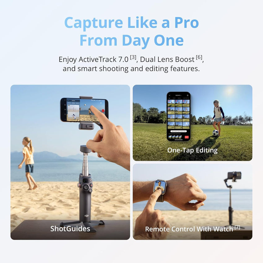 DJI Osmo Mobile 8 Gimbal Stabilizer for Phone, AI Native Tracking with Audio & Lighting, 360^0 Pan Rotation, Built-in Extension Rod & Tripod, 10h Battery, Extension Rod, Robust 3-Axis Stabilization