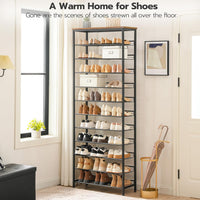 HOOBRO Shoe Rack Tall, Large Capacity Shoe Storage Organizer, 12-Tier Shoe Rack for 44-55 Pairs of Shoes, 75 x 28.5 x 194.5cm, Adjustable Metal Shelves, Shoe Storage Unit, Rustic Brown EBF51XJ01