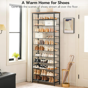 HOOBRO Shoe Rack Tall, Large Capacity Shoe Storage Organizer, 12-Tier Shoe Rack for 44-55 Pairs of Shoes, 75 x 28.5 x 194.5cm, Adjustable Metal Shelves, Shoe Storage Unit, Rustic Brown EBF51XJ01