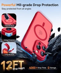 CANSHN Magnetic Compatible with iPhone 14 Pro Case(6.1 Inch), Upgraded [Full Camera Protection] [Compatible with Magsafe] [Translucent Matte] Shockproof Protective Phone Case Cover - Red