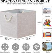 4-Pack Fabric Storage Cubes Collapsible with Cotton Handles Cream 33x38x33cm