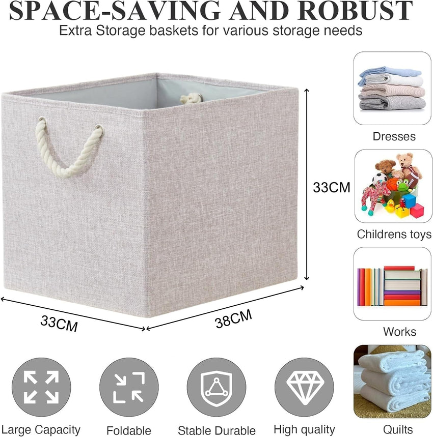 4-Pack Fabric Storage Cubes Collapsible with Cotton Handles Cream 33x38x33cm