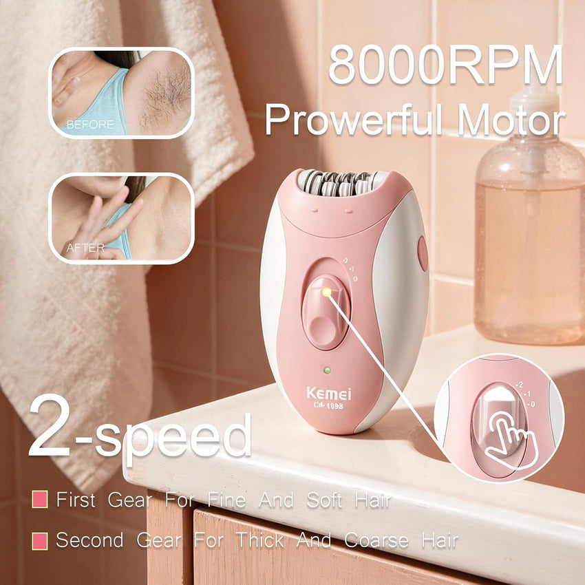 Electric Epilator for Women LED Light IPX5 Waterproof Cordless Hair Removal â KEMEI 189B