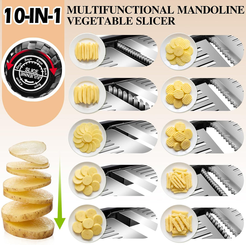 MASTERTOP Adjustable Mandoline Vegetable Slicer, Upgraded Professional Mandolin Slicer for Potato Cabbage Onion Fruits, Stainless Steel Kitchen Mandoline Food Slicer with Gloves and Cleaning Brush
