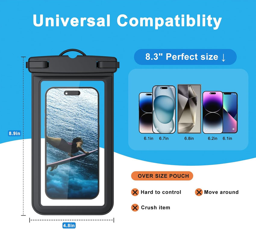 [1 Pack] Waterproof Phone Pouch Case, IPX8 Universal Waterproof Phone Casefor Swimming Dry Bag with Clip Strap for iPhone 16 15 14 13 12 11 Pro Max Plus Mini, Xs XR, Samsung S25 S24, Up to 7â