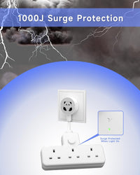 LIPWEL Plug Extension Socket 3 Way Multi Plug Adapter UK Multiplug Socket Extension Lead Surge Protected 1000J Heavy Duty 13A Power Strip Main Switch, Rotating Connector, White