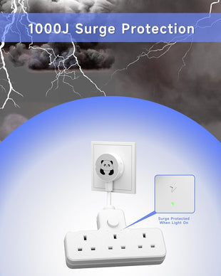 LIPWEL Plug Extension Socket 3 Way Multi Plug Adapter UK Multiplug Socket Extension Lead Surge Protected 1000J Heavy Duty 13A Power Strip Main Switch, Rotating Connector, White