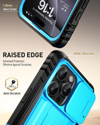 Poetic Revolution Case for iPhone 16 Pro Max 6.9 inch, [Slide Camera Cover], Full-Body Military Grade Rugged Shockproof Cover Broken KickstandLight Blue