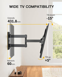 AM alphamount TV Wall Bracket for Most 26-60 inch LED LCD Flat and Curved TVs up to 35kg, Sturdy TV Wall Mount with Tilt Swivel Extension, Max VESA 400x400mm, APPIMF7