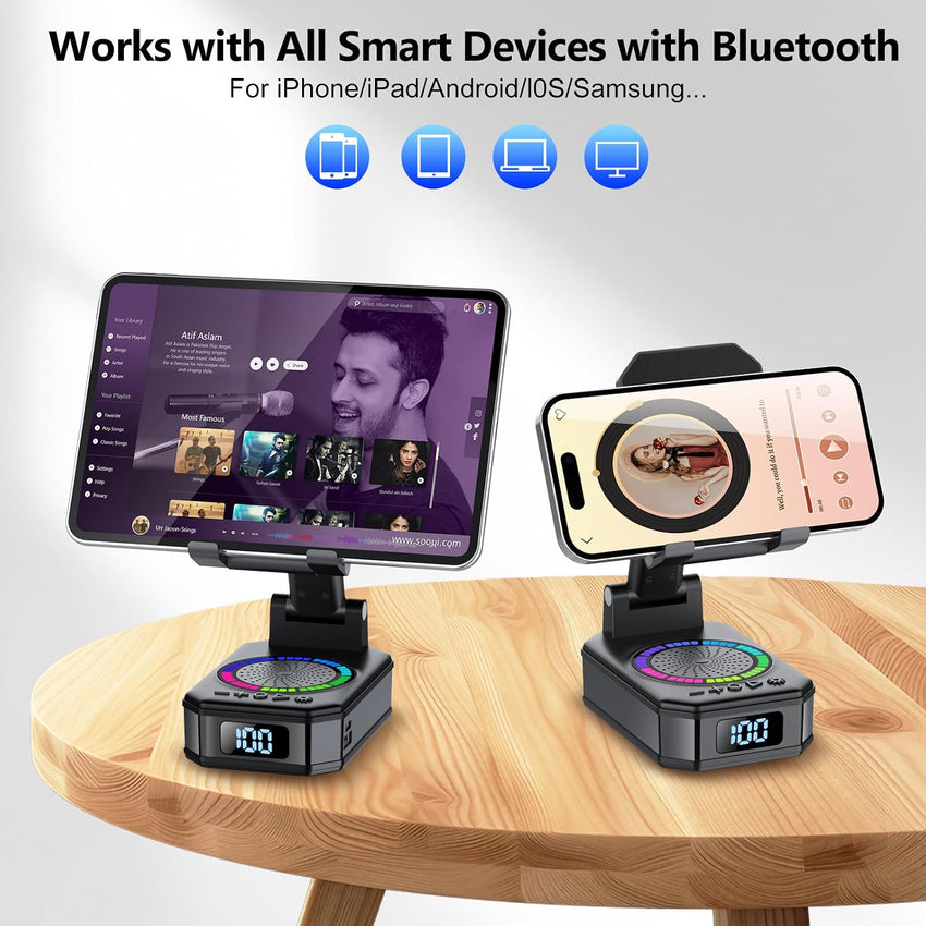 Phone Stand with Bluetooth Speaker 4-in-1 Wireless Charger Foldable RGB Lights