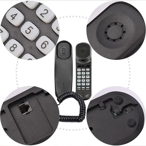 Corded House Phones Landline, Wall/Desk Mountable, Dial Pad on Base, Last Number Redial, Pause, Flash, Black