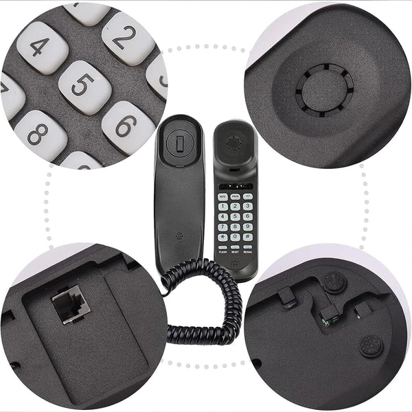 Corded House Phones Landline, Wall/Desk Mountable, Dial Pad on Base, Last Number Redial, Pause, Flash, Black
