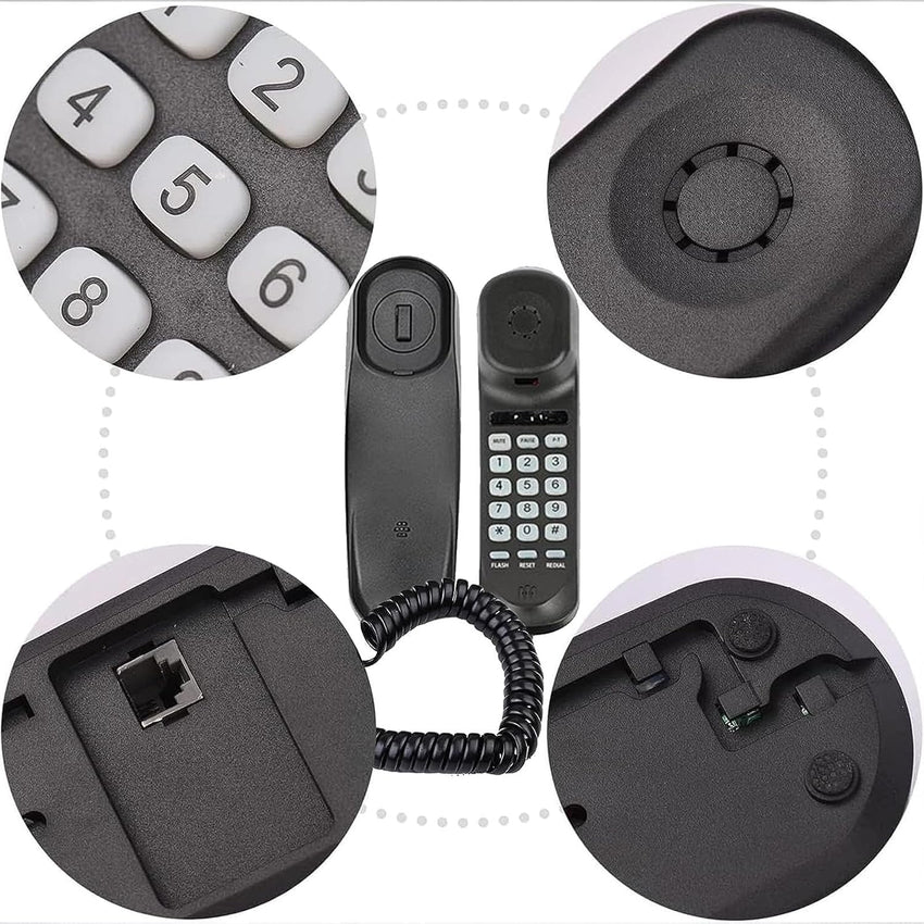 Corded House Phones Landline, Wall/Desk Mountable, Dial Pad on Base, Last Number Redial, Pause, Flash, Black