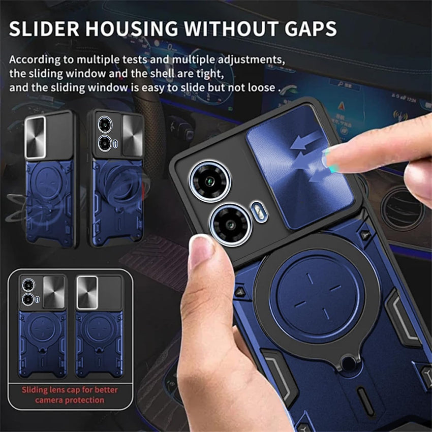 KUSINHOKA Case for Motorola Moto G34 5G With Slide Camera Protection Cover,Magnetic Metal Ring Kickstand Shockproof Military Grade Heavy Duty Tough Cover,Blue