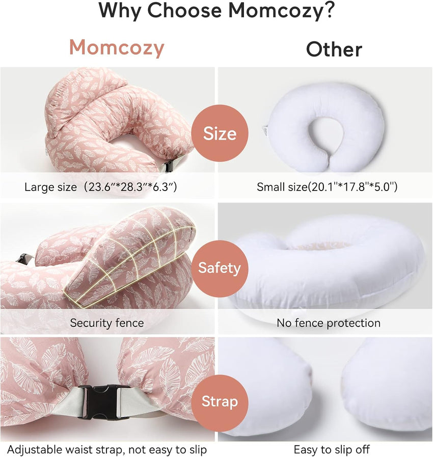 momcozy Nursing Pillow With Breastfeeding - Ergonomic Support & Original Security Fence to Baby' Safety - Making Breastfeeding Easy and Comfort for Mom & Baby - Removable Cotton Cover, Pink
