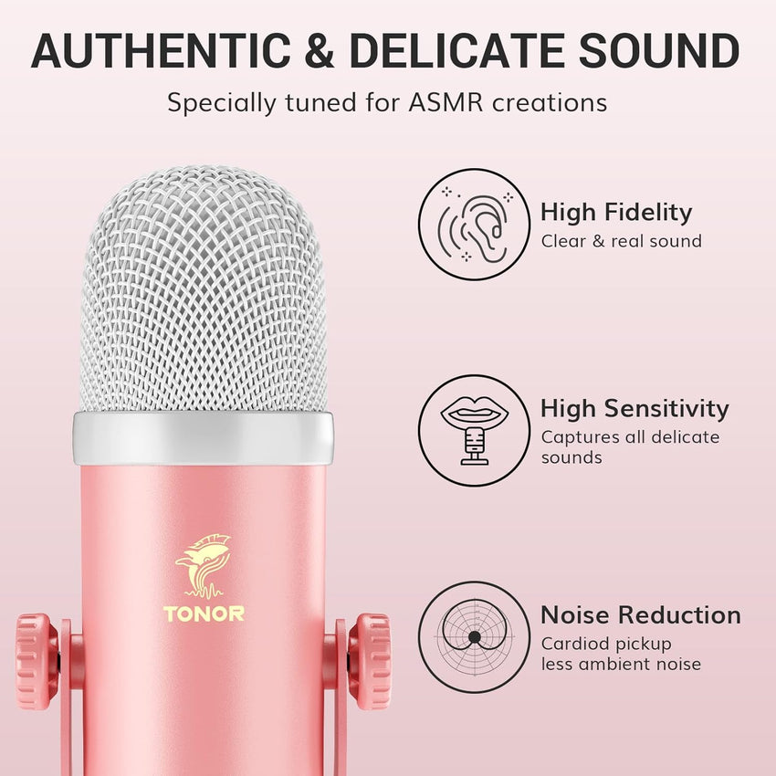 TONOR ASMR Microphone kit, Dual mics with Audio Interface, USB Condenser Microphone with Audio Mixer, Immersive 3D audio, Volume Control, Clear Sound for ASMR, Content Creating, Podcast, Pink