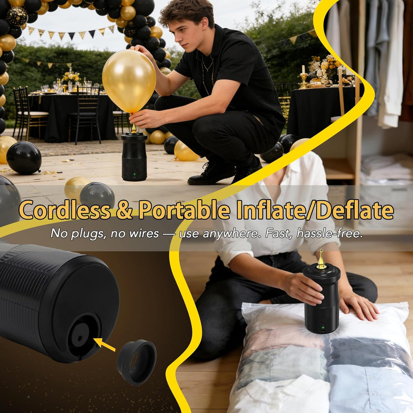 Electric Balloon Pump Rechargeable Type-C 2000mAh 3 Nozzles Inflate & Vacuum Portable