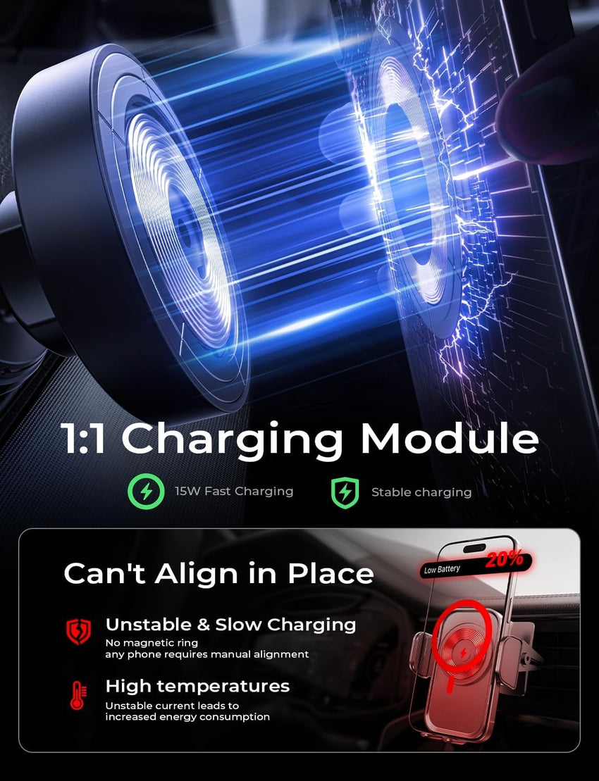 LISEN for Magsafe Car Mount Charger [15W Top Charge] Magnetic Car Phone Holder for iPhone 17 Pro Max Wireless Charger Phone Holder For iPhone 17 Pro Max Air 16 15 14 Magsafe Accessories Non Slip Mat