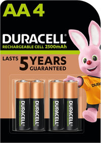 Duracell Rechargeable AA Batteries (Pack of 4), 2500 mAh NiMH, pre-charged, Our No.1 Longest Lasting Rechargeable Battery