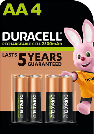 Duracell Rechargeable AA Batteries (Pack of 4), 2500 mAh NiMH, pre-charged, Our No.1 Longest Lasting Rechargeable Battery